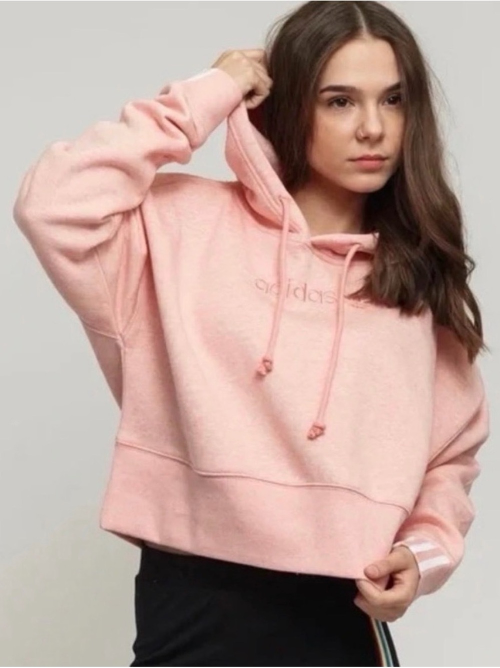 adidas Pink Cropped Hoodie Women's Pullover